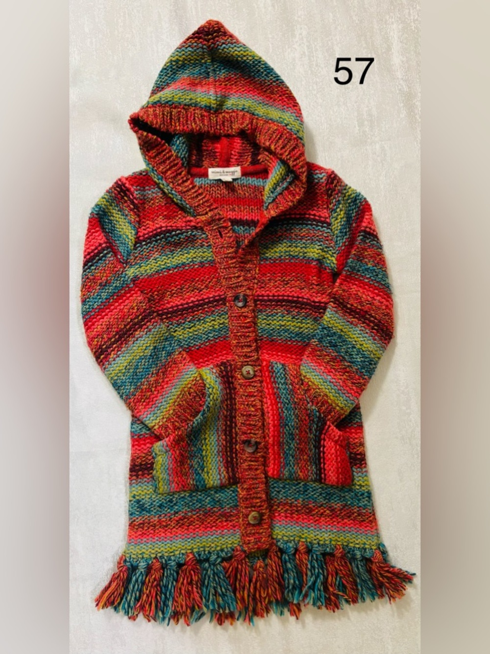 Mi Multicolor Striped Hooded Knit Coat - Red, Green, Blue